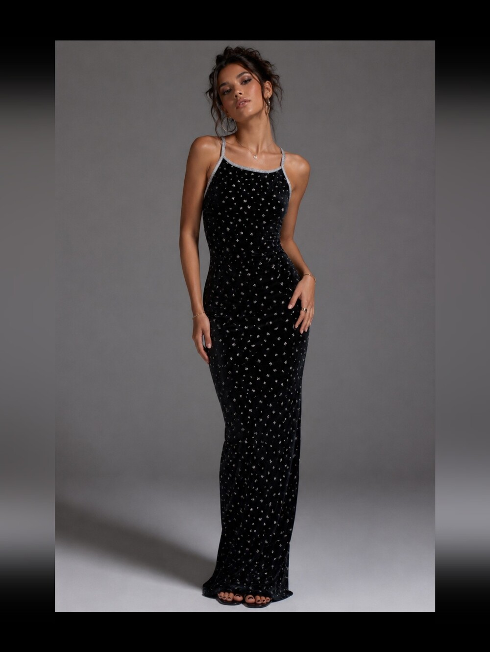 Finesse USA Black Sparkle Stretch velvet long Maxi Formal dress Size Medium Y2K